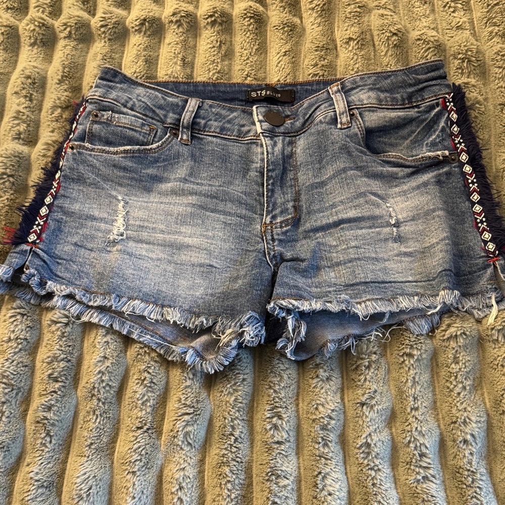 STS Blue Embroidered Frayed Jean Shorts